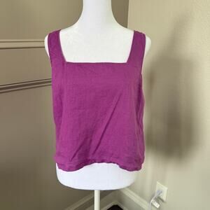 Cynthia Rowley Magenta Square Neck Linen Tank Size Large Quiet Luxury Minimalist